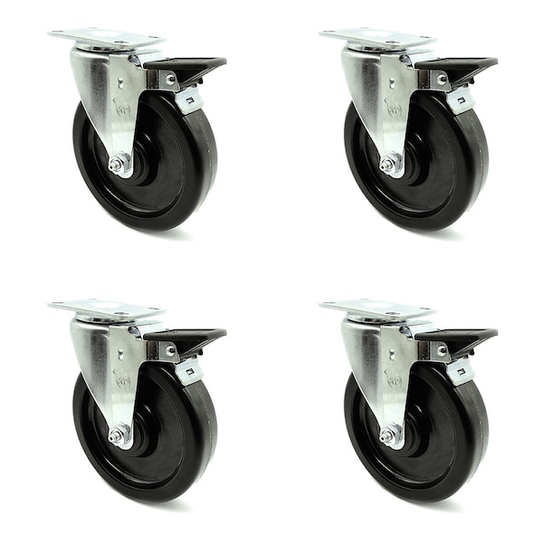 6 Inch Phenolic Wheel Swivel Top Plate Caster Set with Brake